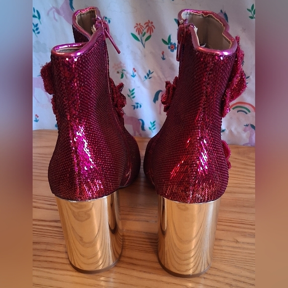 NWOT Betsey Johnson Finlee Pink Sequin & Metallic Rosette GoGo Boots SZ 8.5M - Picture 5 of 8